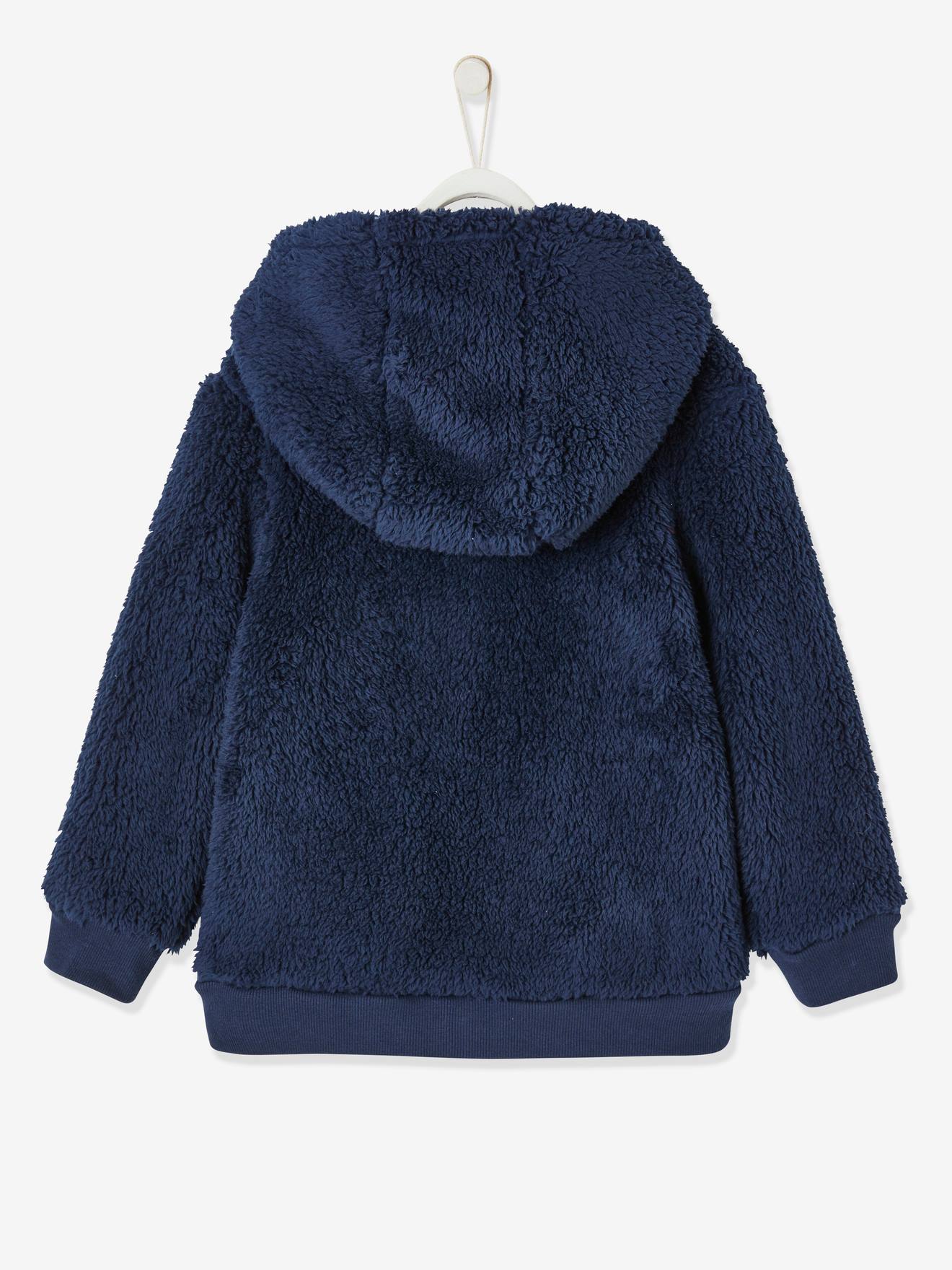 Vertbaudet Jungen Kapuzensweatjacke aus Fell-Imitat Oeko-Tex - blau