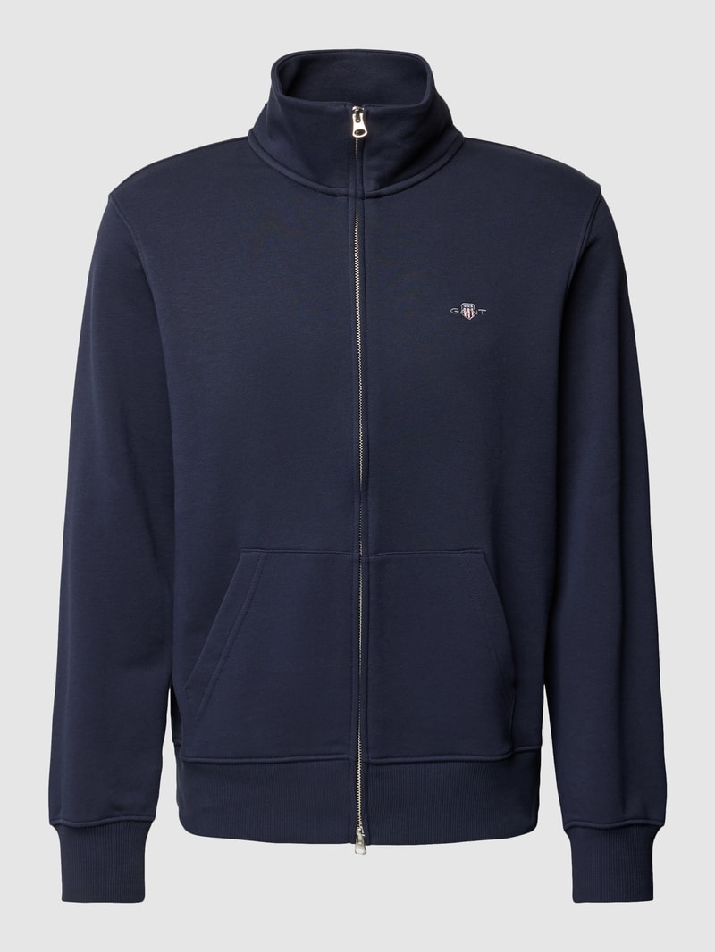 Regular Fit Sweatjacke mit Label-Stitching in marineblau
