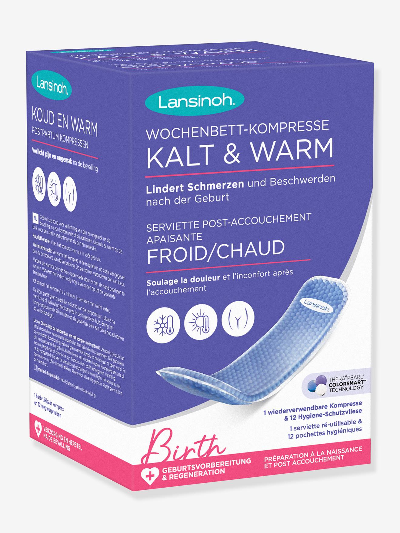 Serviette post-accouchement apaisante LANSINOH Froid/Chaud bleu
