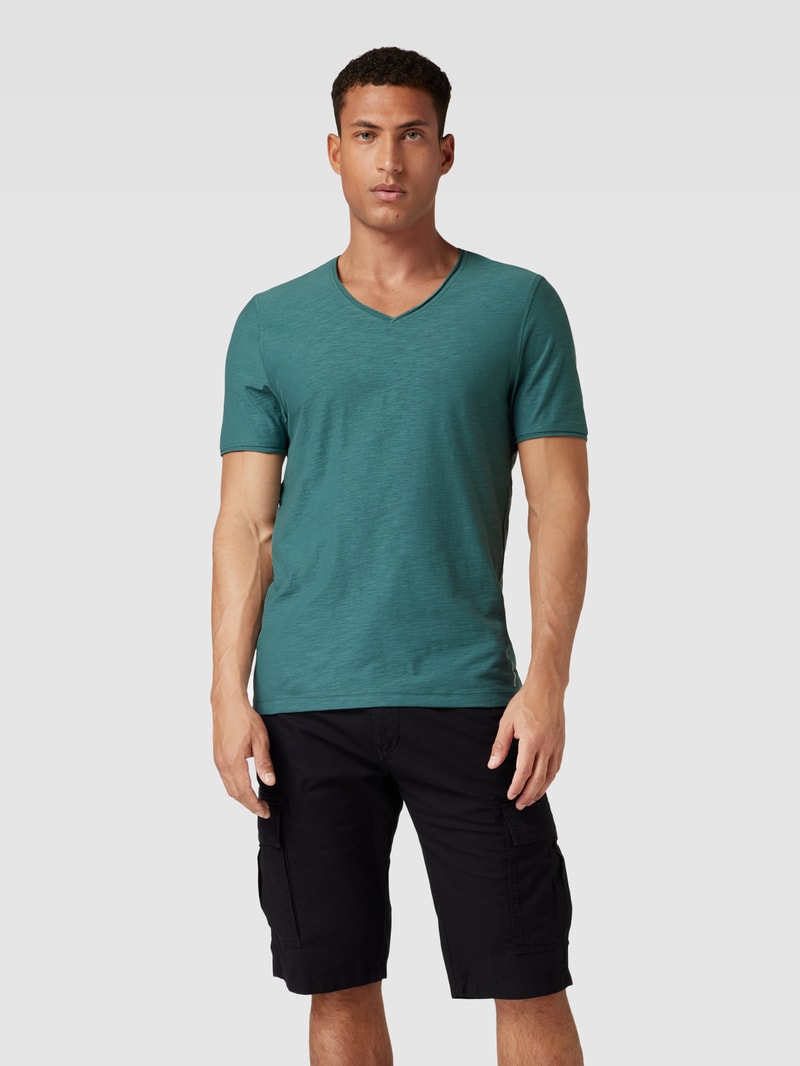 Regular Fit T-Shirt aus Baumwolle mit V-Ausschnitt in neon blau