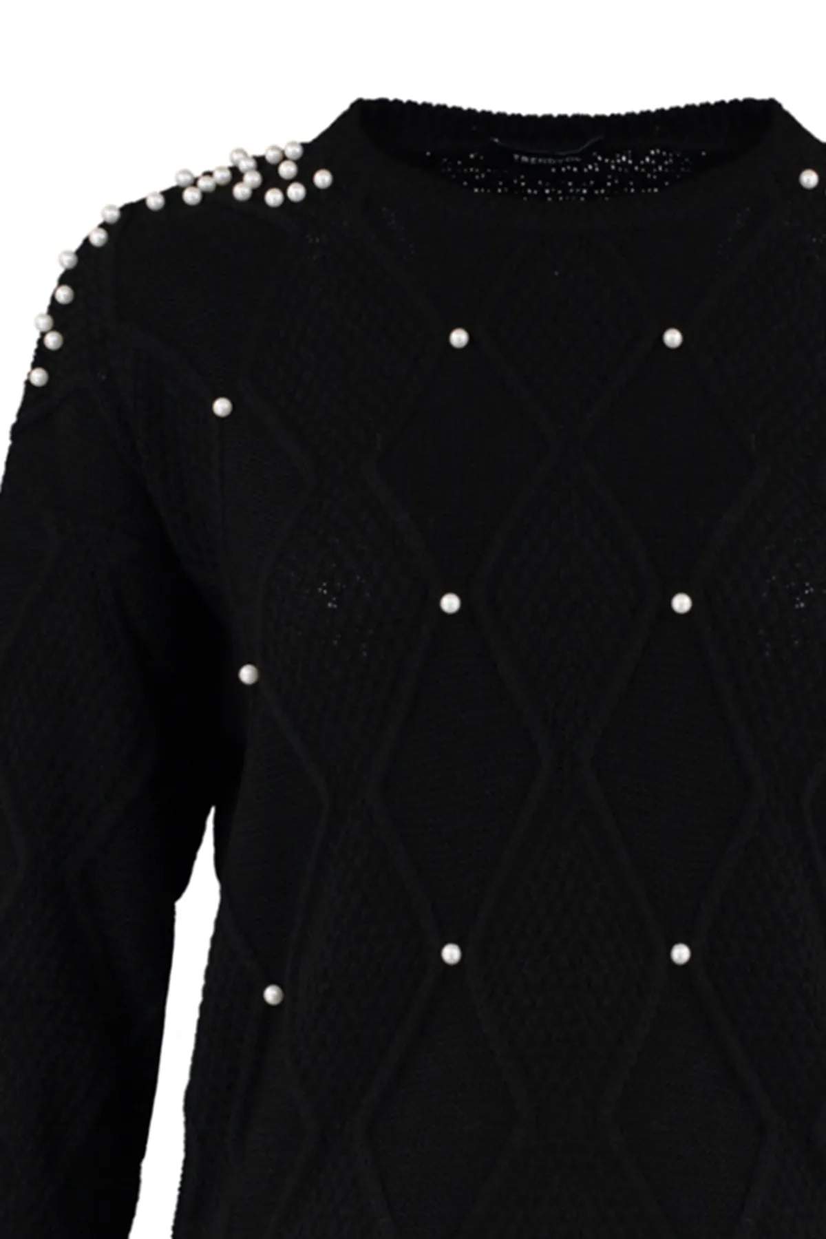 Trendyol Collection  Schwarzer Strickpullover mit detailliertem Muster TWOAW23KZ00423