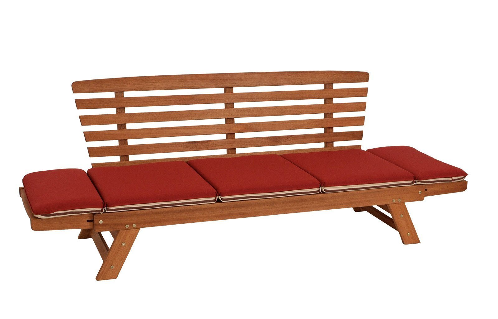 DEGAMO Gartenliege Liegesofa TIROL, 1 St., 202cm, Eukalyptus Hartholz, Wendeauflage rot/beige, Innen und Außen