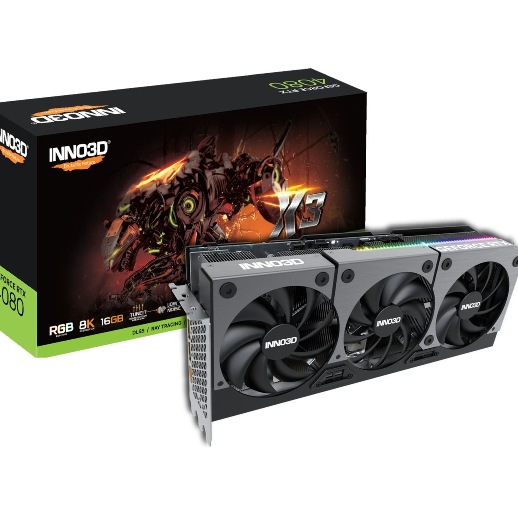 Inno3D RTX4080 GEFORCE RTX 4080 X3 Grafikkarte (16 GB, GDDR6, GPU: GeForce RTX 4080, Boost-Takt: 2505 MHz, Max. Auflösung: 7680 x 43)