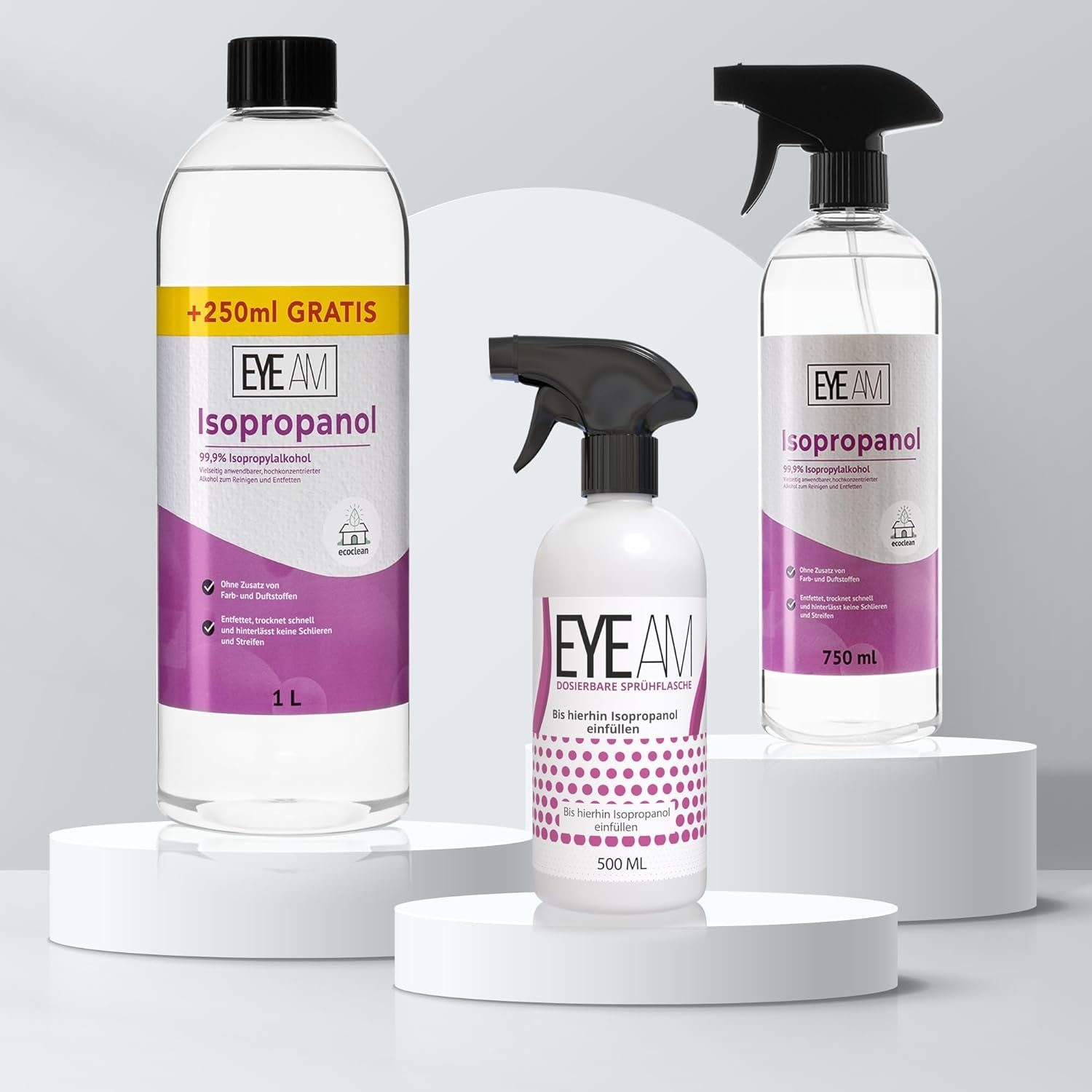EyeAm Isopropanol 99,9% (IPA) mit 500ml Zusatzflasche zum Verdünnen, Reinigungsalkohol