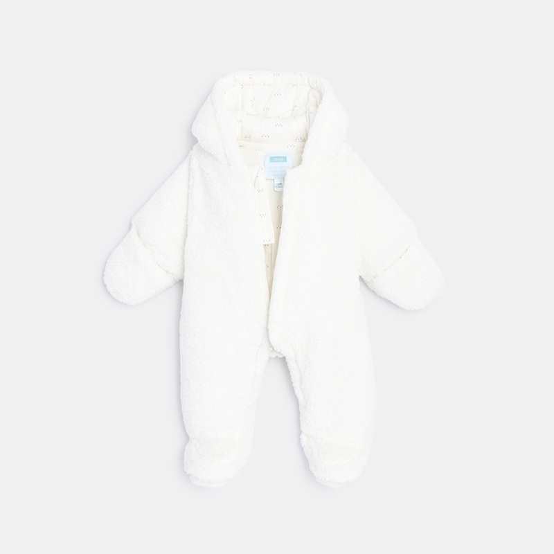 Combipilote à capuche en soft boa blanche naissance