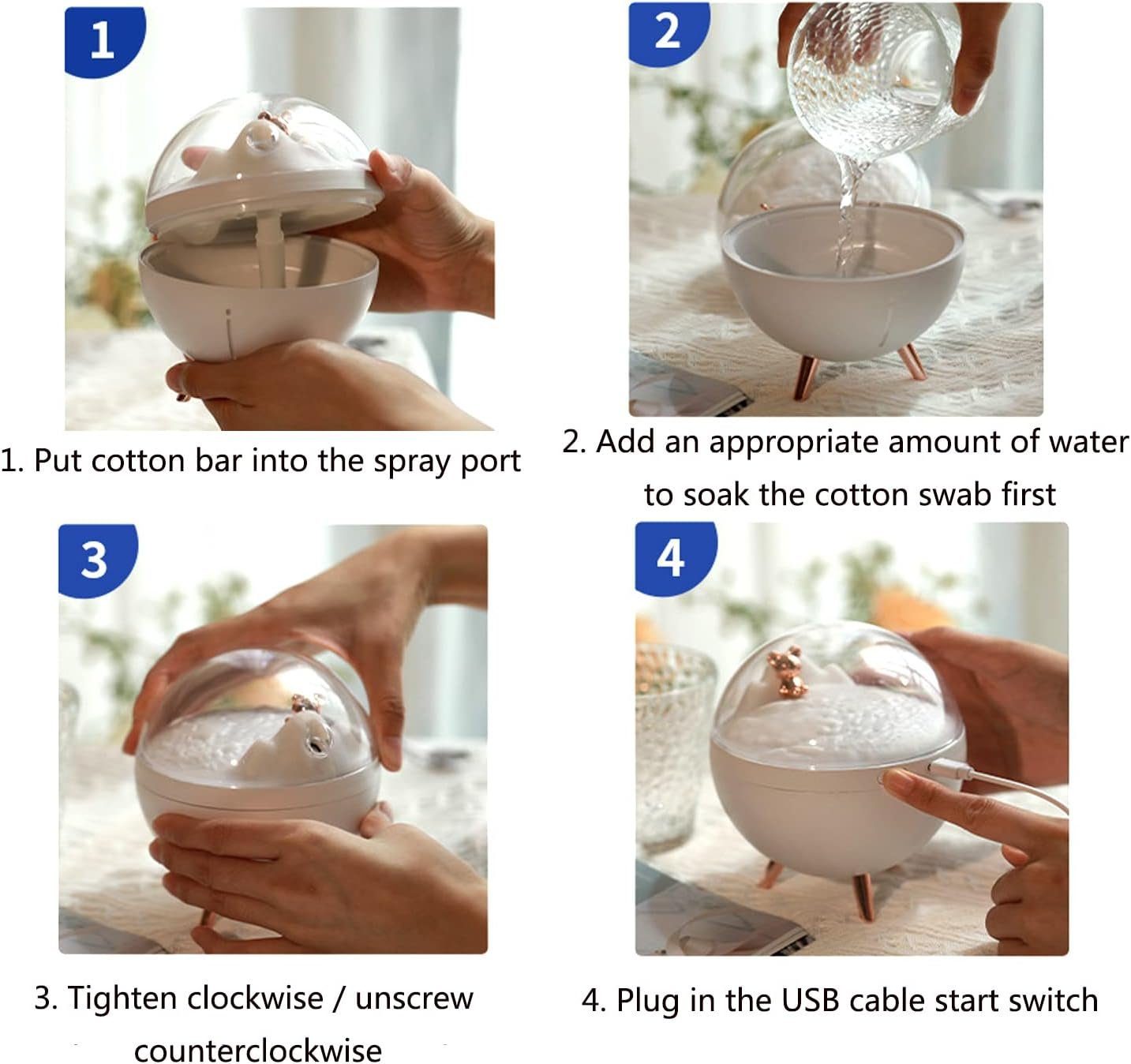 Perfine Luftbefeuchter Tragbarer Mini-Luftbefeuchter mit Nachtlicht - USB-Luftbefeuchter., 260ml kühler Nebel, automatische Abschaltung-für Desktop Schlafzimmer
