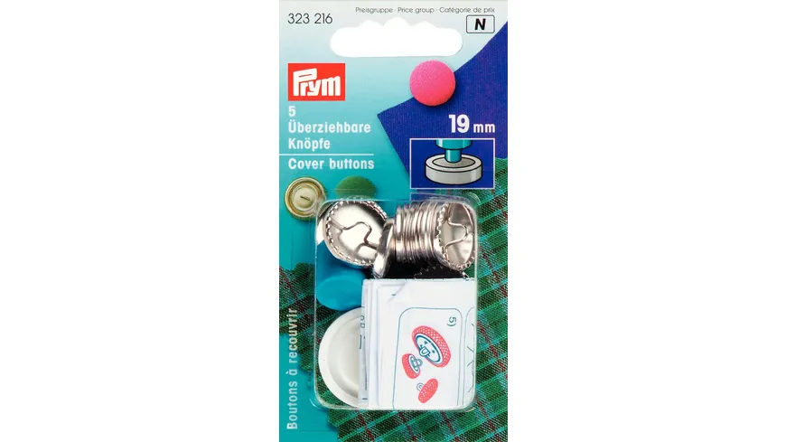 Prym überziehbare Knöpfe mit Werkzeug Messing 19 mm silberfarbig