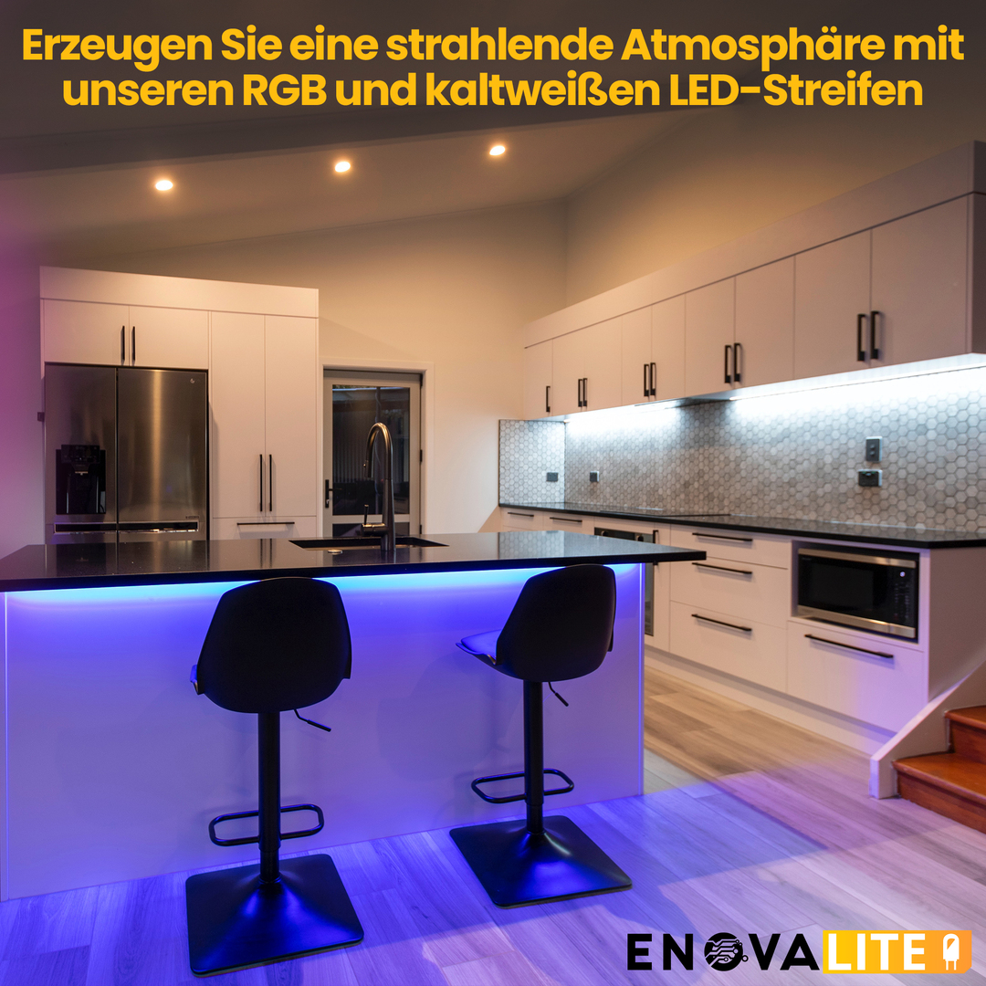 ENOVALITE LED-Streifen, RGB und kaltweißes Licht, IP54, 12 V