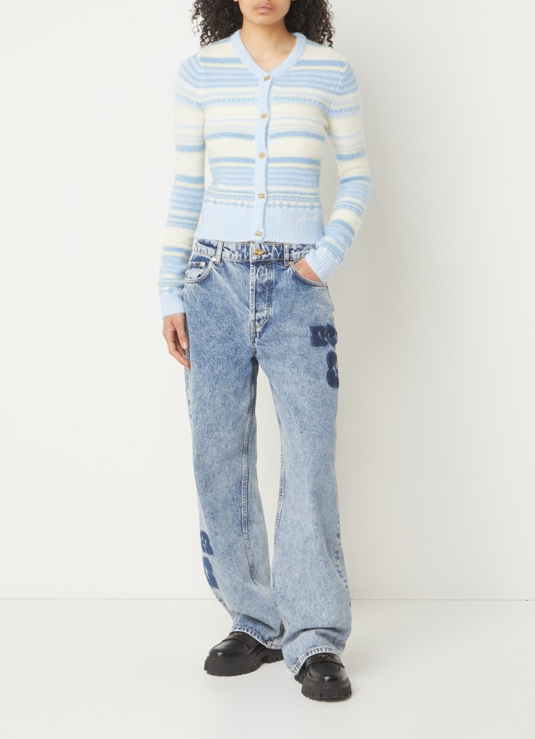 Ganni Fine-knit cardigan in alpaca wool blend with stripe print