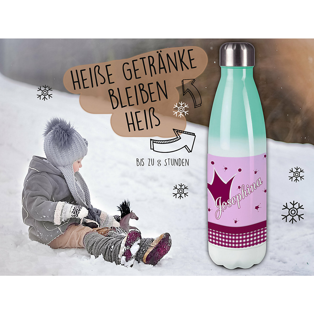 Edelstahl Kinder Thermoflasche / Trinkflasche bunt Krone Farbe brombeere Spülmaschinenfest, Auslaufsicher, Bruchfest, Doppelwandig, Für Heißgetränke geeignet, Mit Deckel, Isoliert