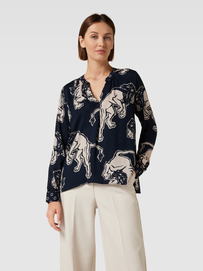 Bluse mit Motiv-Print in marineblau