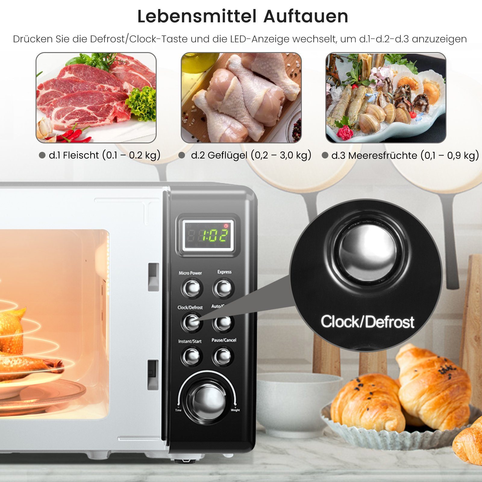 COSTWAY Mikrowelle, Mikrowelle, 20,00 l, 8 Programme, 5 Leistungsstufen