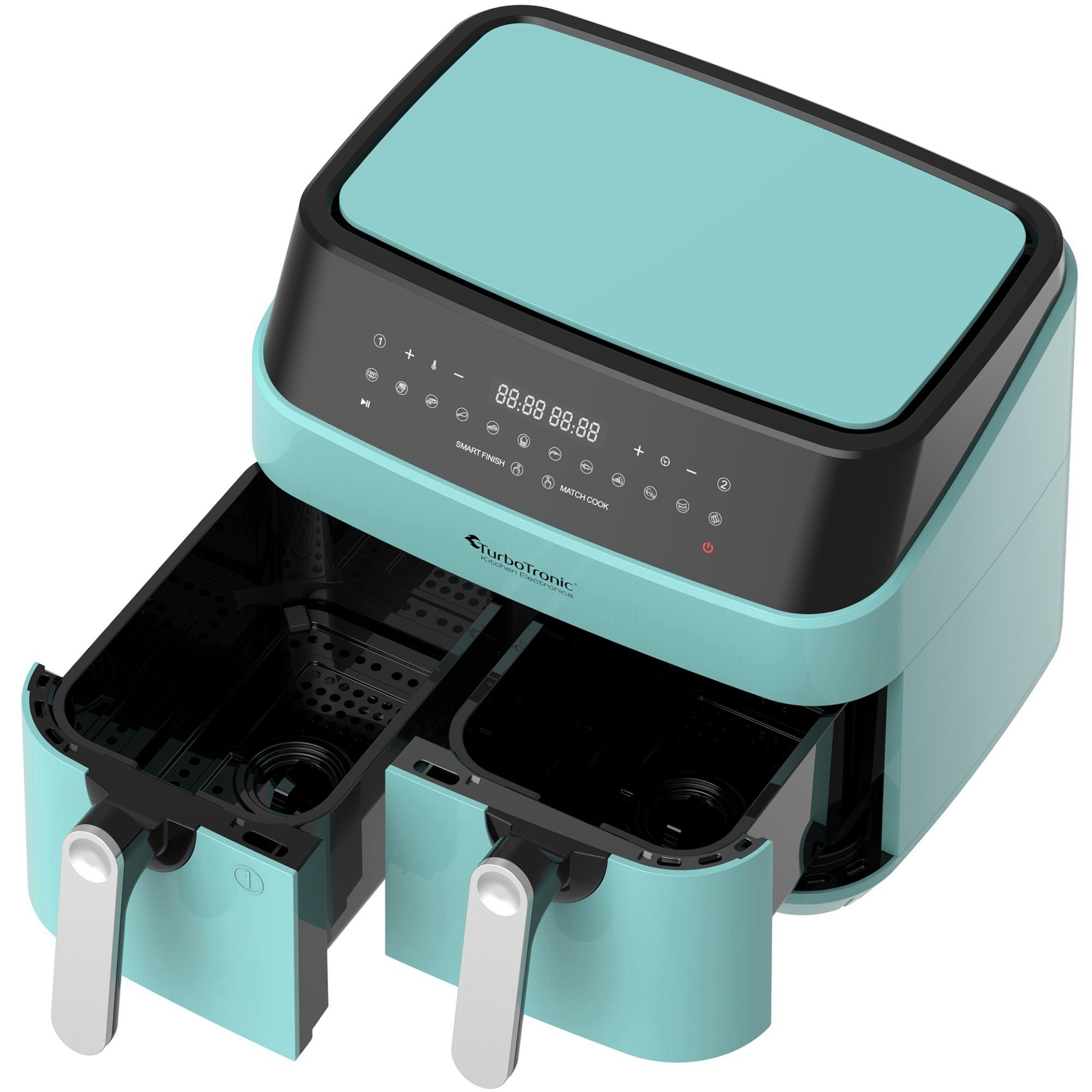 TurboTronic by Z-Line Heißluftfritteuse XXL Doppelkammer 2x 4,5 Liter, 50°C - 200°C, Power, dual, Camping, 1600 W, Fritteuse ohne Fett, digitaler doppel Airfryer Fettfrei