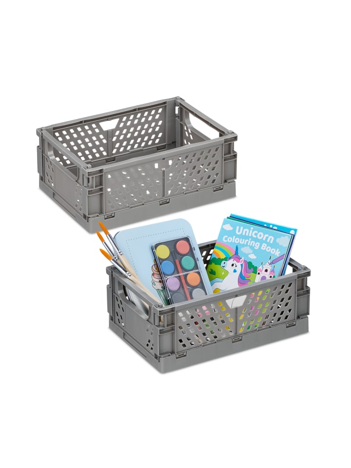 relaxdays 2 x Klappbox in Grau - (B)25 x (H)10 x (T)16,5 cm günstig kaufen onesize