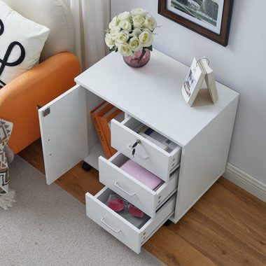 CLIPOP Aktenschrank Mobiler Aktenschrank mit 3 Schubladen 60x40x60cm abschließbar Büro-Rollschrank mit Rollen
