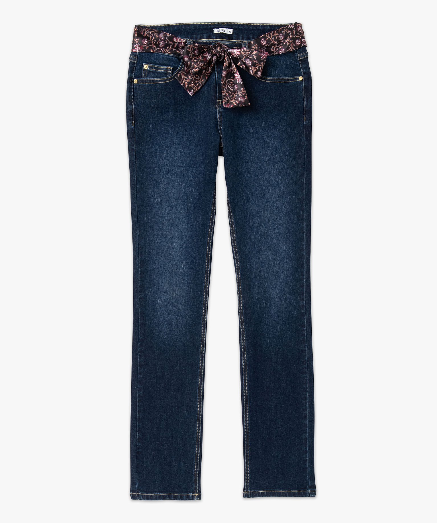 Jean Regular stretch avec ceinture foulard femme brut | GEMO