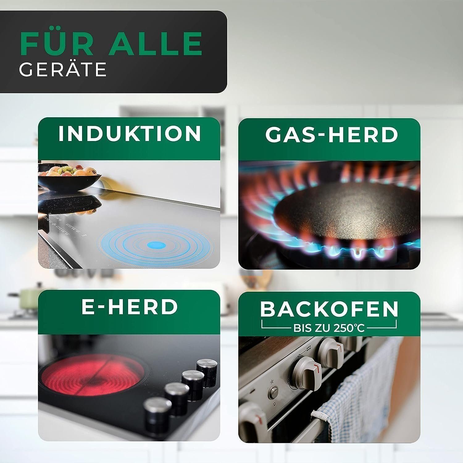 KESSMANN Topf-Set Edelstahl Induktion Topfset 5 Töpfe + 5 Glasdeckel + Inkl. Zubehör, Edelstahl 18/10 (Set, 15-tlg., 1 Pfannenwender + 3 Kork-Untersetzer + 1 Holzlöffel Antihaft rostfrei), Induktionsherd Fleischtopf Kochtopf Schmor Pfanne Brattopf Br