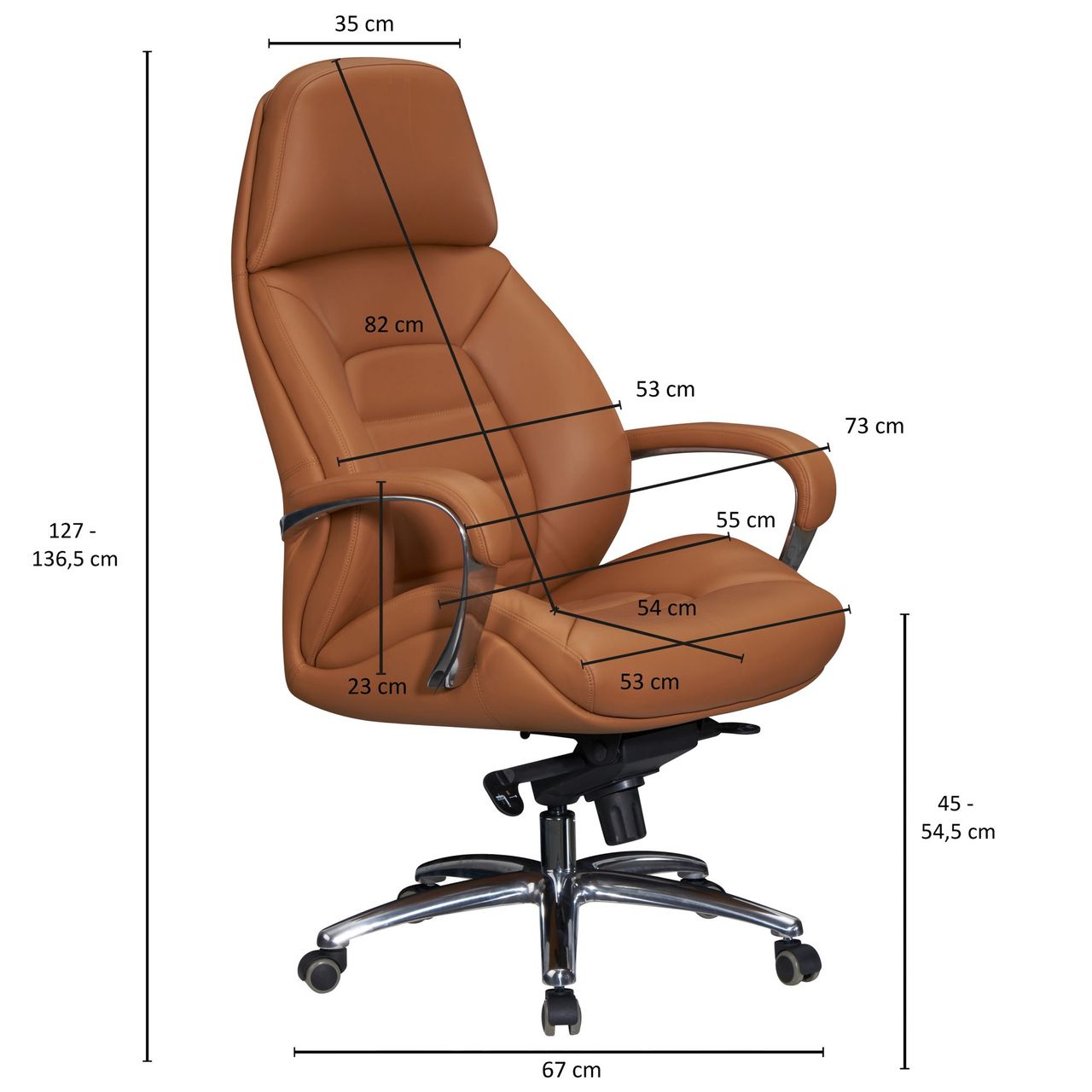 Amstyle Bürostuhl Echtleder Caramel 120 kg