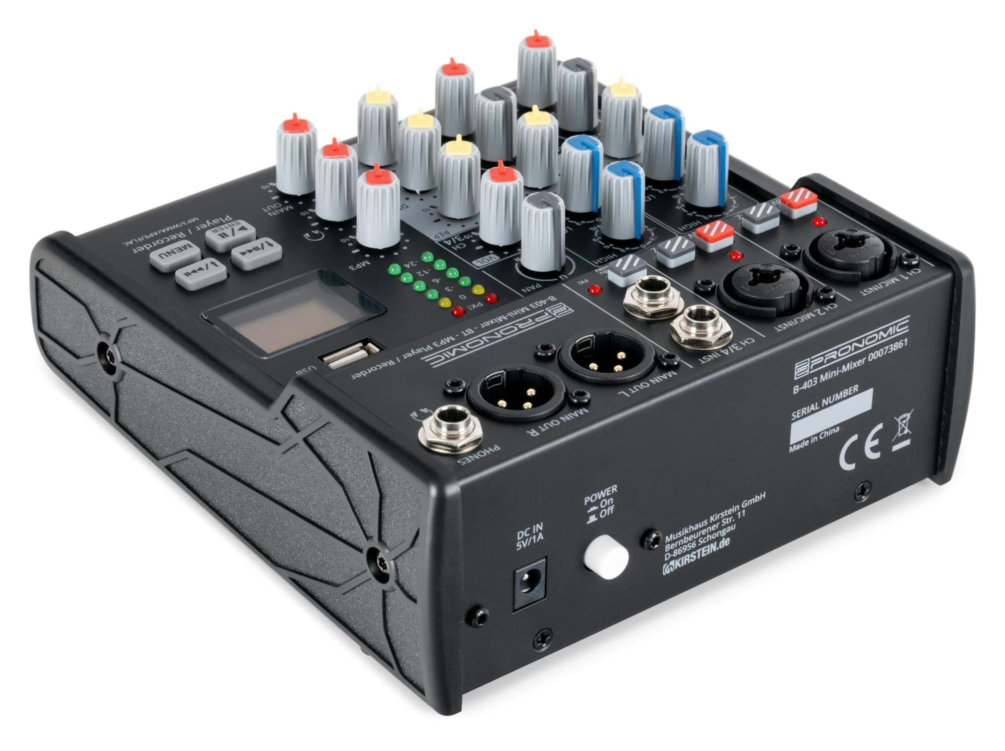 Pronomic Mischpult B-403 4-Kanal Mini-Mixer - Live/Studio DJ Mixer, mit Bluetooth und USB-Recording