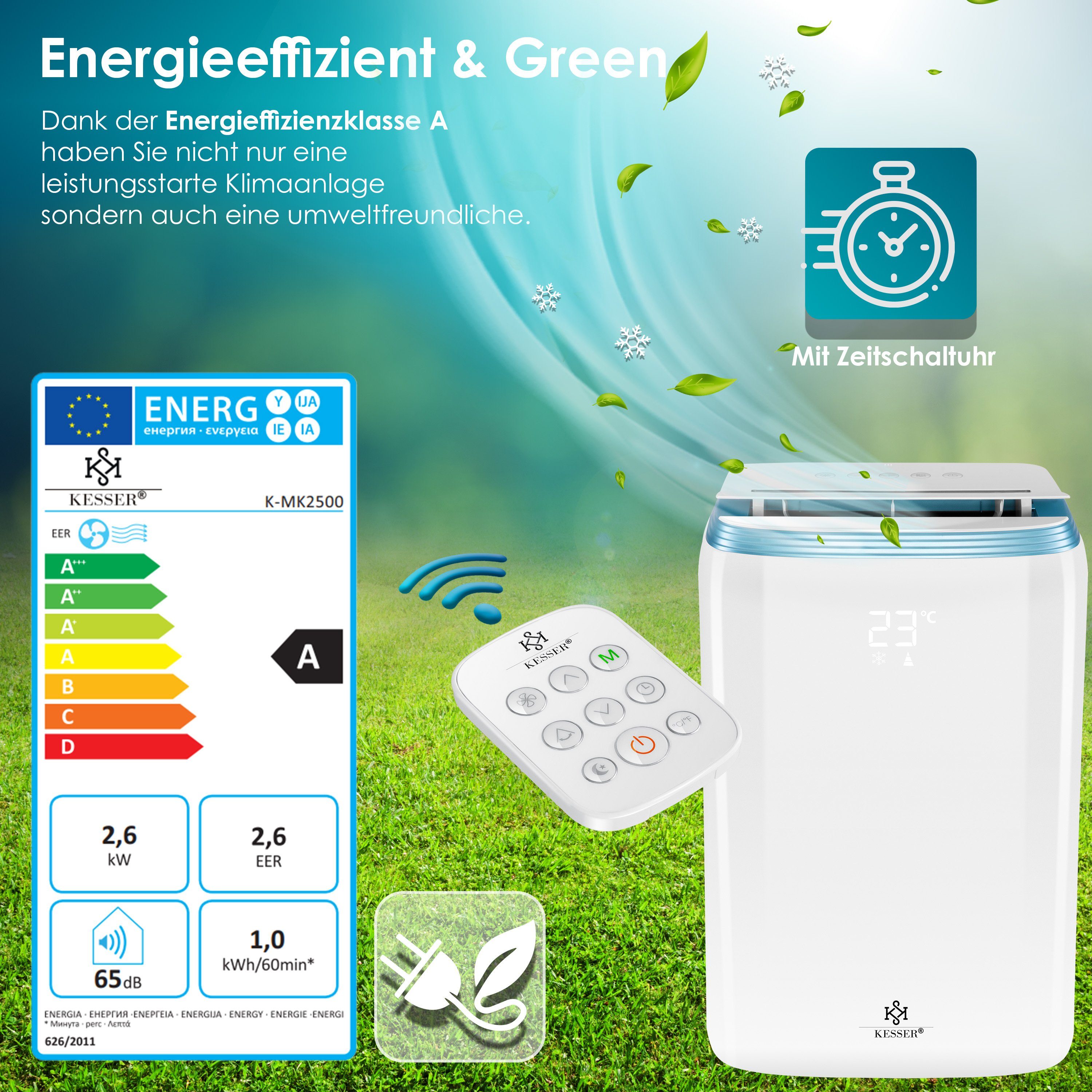 KESSER Klimagerät, Klimaanlage mit Touch-Display - 4 Mod - Timer und Nachtmodus