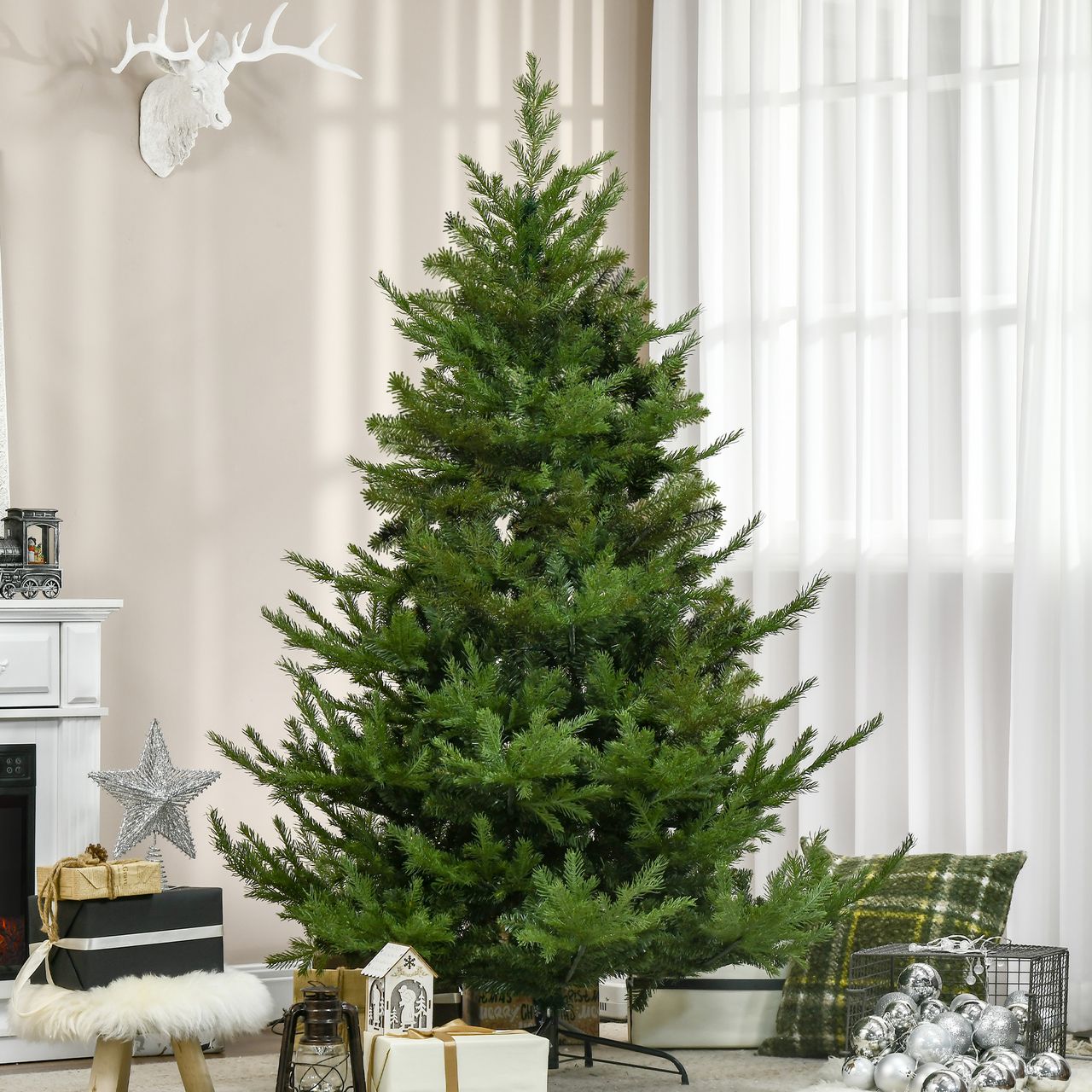 HOMCOM 180 cm Weihnachtsbaum Künstlich Naturgetreu Dichte Zweige mit 1942 Astspitzen realistisches Aussehen Grün