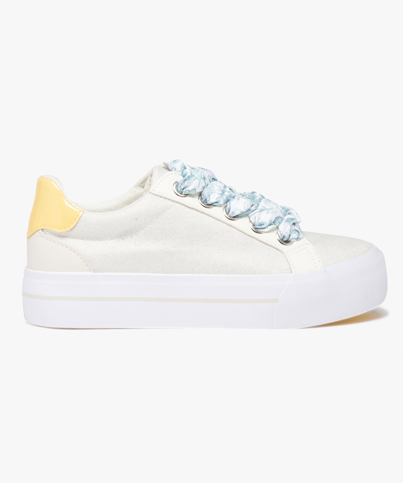 Baskets femme en toile métallisée et lacets foulard jaune | GEMO