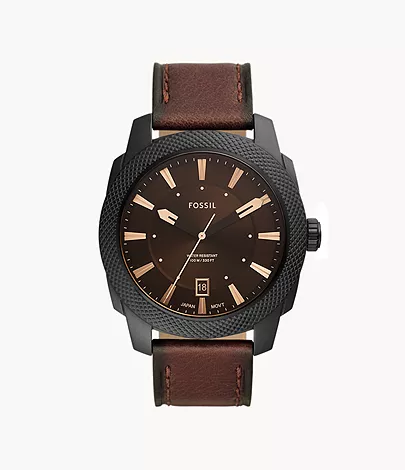 Fossil Uhr Machine 3-Zeiger-Werk Datum LiteHide-Leder dunkelbraun