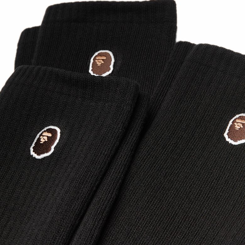 A Bathing Ape Ape Head One Point Socks (3 Pack) black