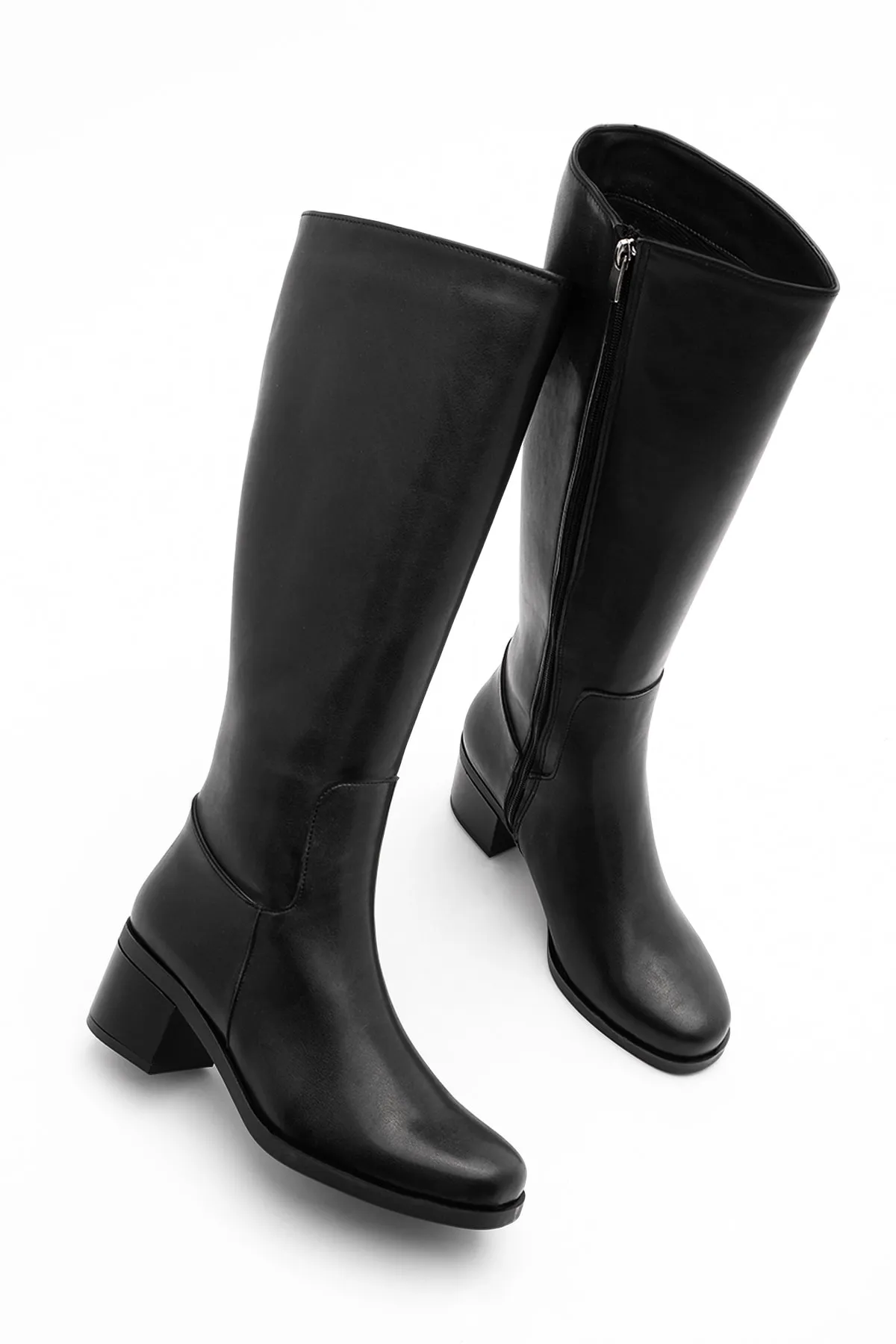 Marjin  Damen-Stiefel mit Absatz, unterhalb des Knies mit Reißverschluss, tägliche klassische Stiefel Yovar Schwarz