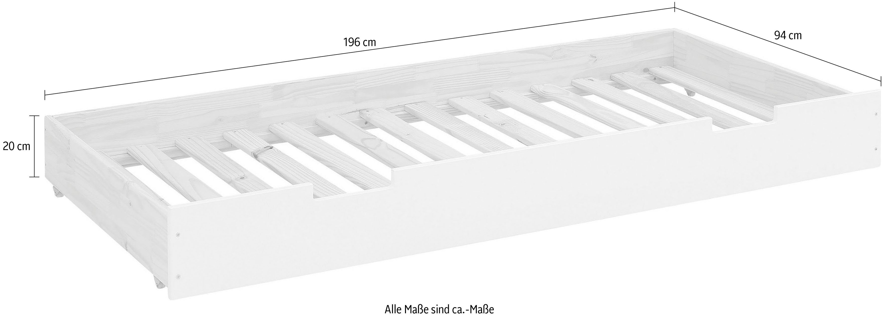 Lüttenhütt Bettschubkasten Janne, Kiefernholz und MDF, Schlafgelegenheit, Liegefläche 90x190 cm