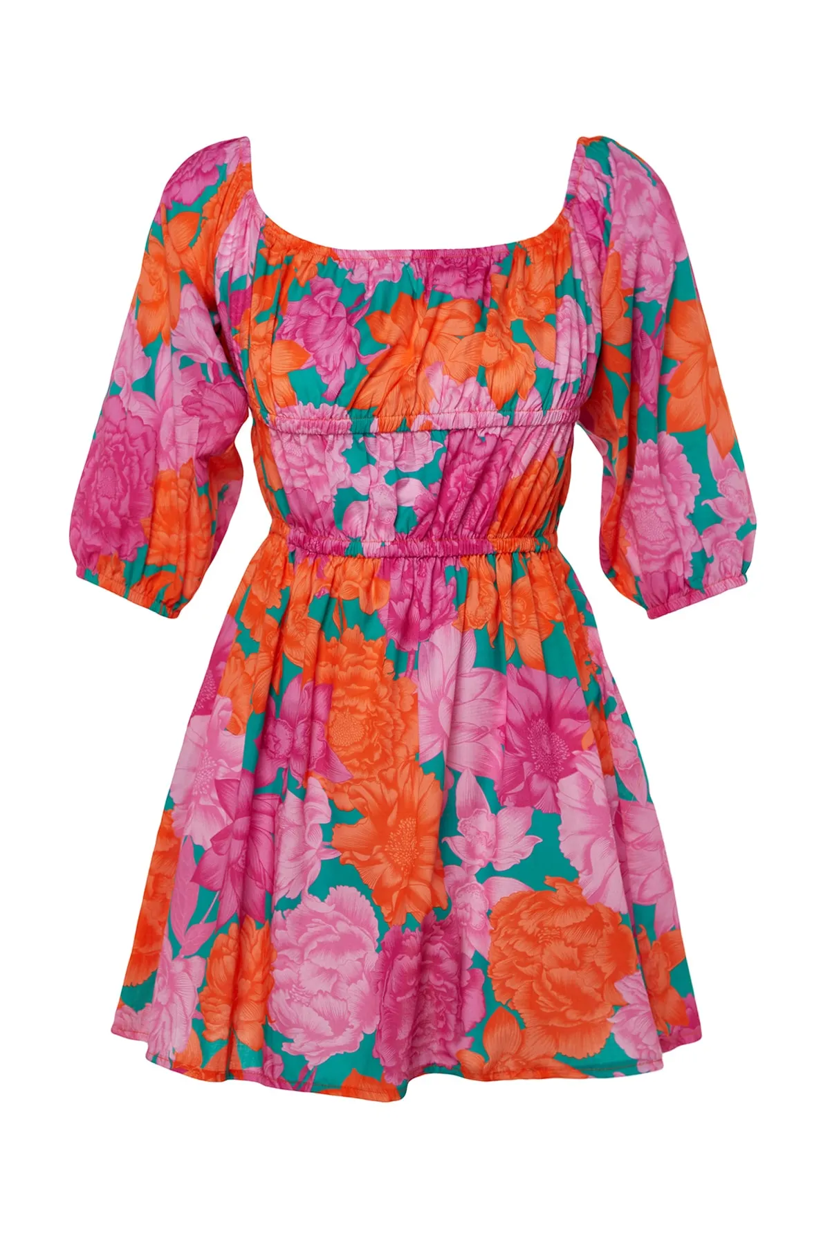 Trendyol Collection  Gerafftes Mini-Strandkleid aus 100 % Baumwolle mit Blumenmuster TBESS23EL00113