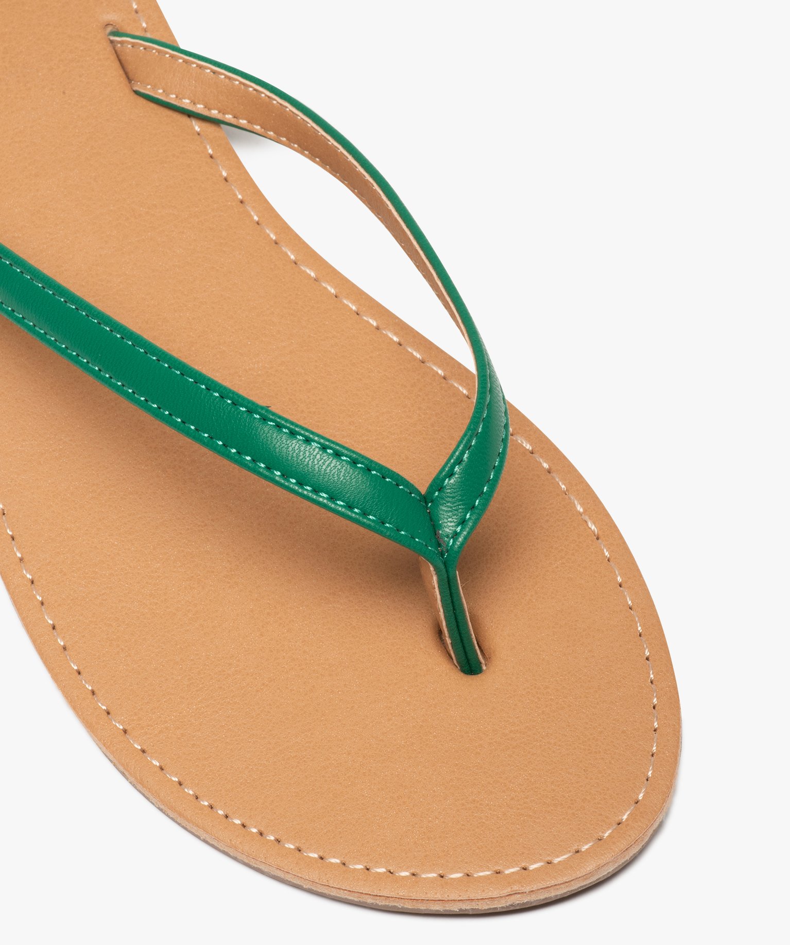 Tongs femme à petit talon plat et lanières fines vert | GEMO