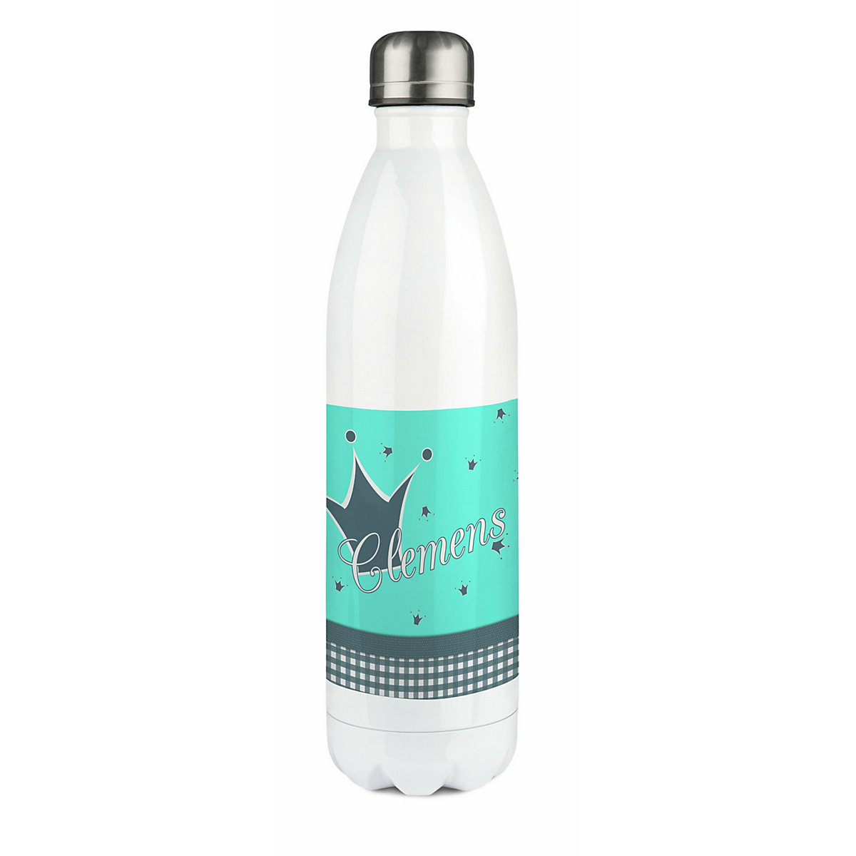Edelstahl Kinder Thermoflasche / Trinkflasche bunt Krone Farbe türkis grau Spülmaschinenfest, Auslaufsicher, Bruchfest, Doppelwandig, Für Heißgetränke geeignet, Mit Deckel, Isoliert