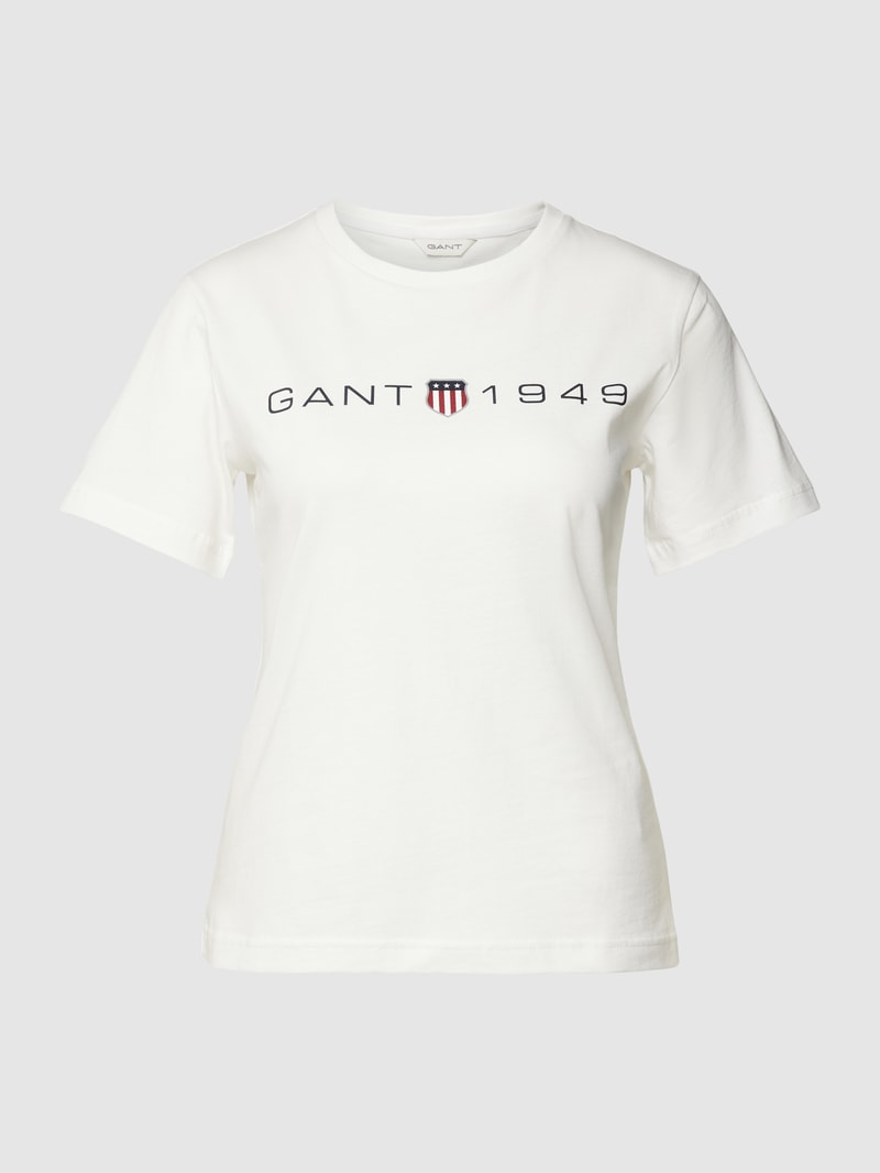 T-Shirt mit Label-Print in ecru
