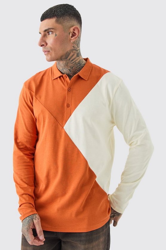 Tall langärmliges Colorblock Poloshirt