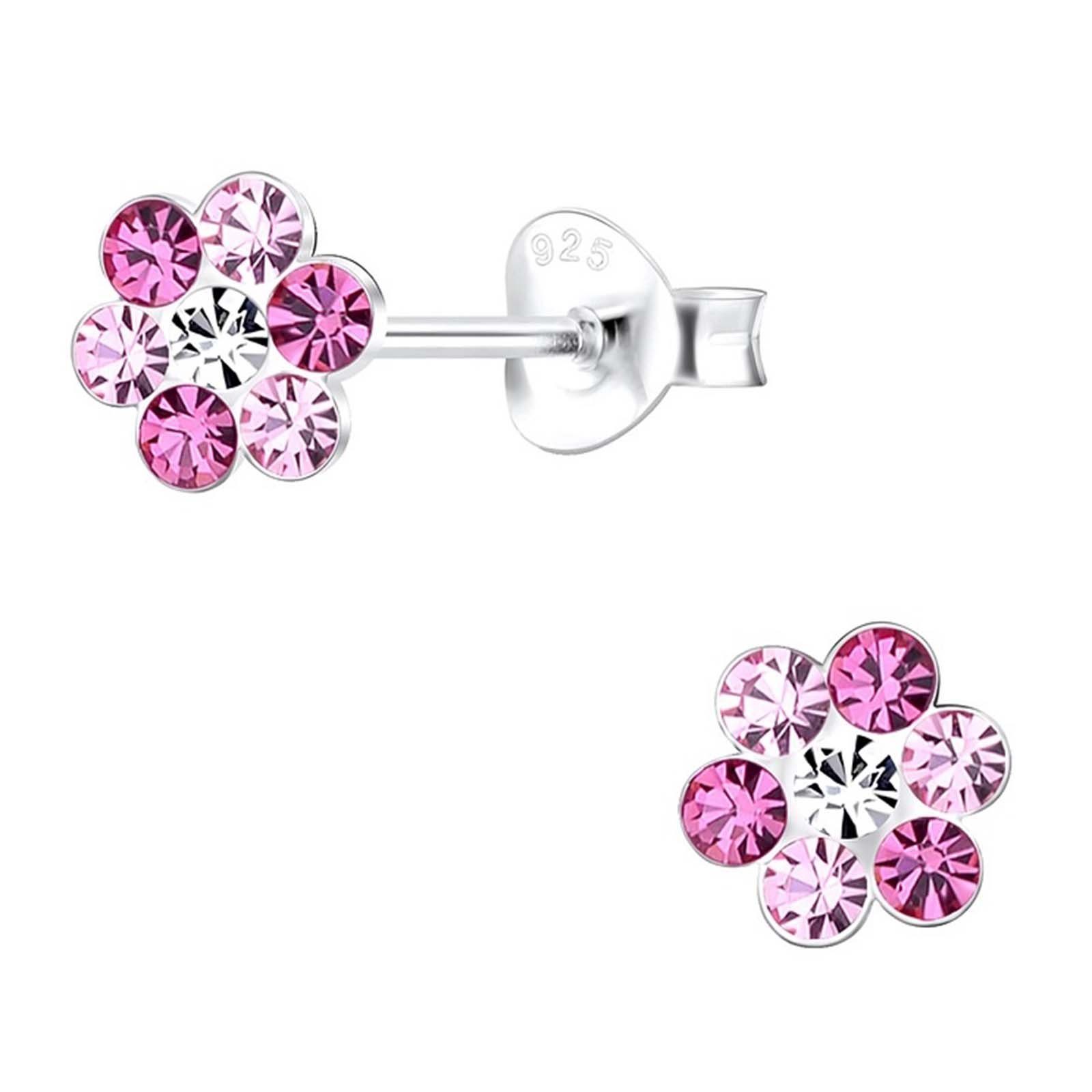 schmuck23 Ohrstecker-Set Kinder Ohrringe Einhorn Blume echt 925 Silber (Set), Set, 2 Paar Ohrstecker, Mädchen