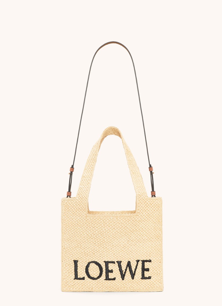 Nákupní taška LOEWE Font Medium z rafie s odnímatelným ramenním popruhem