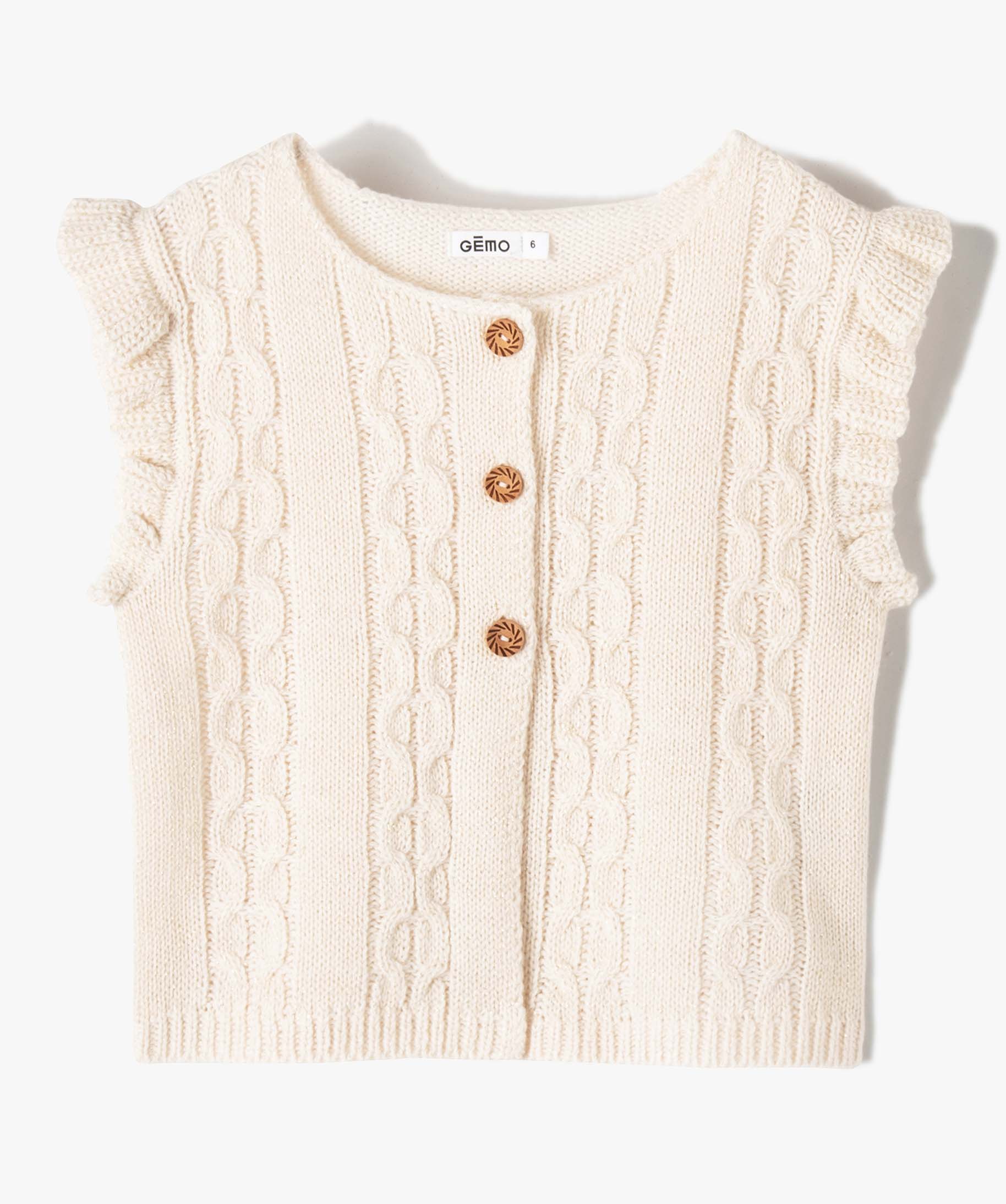 Gilet fille sans manches à maille fantaisie pailletée ecru | GEMO