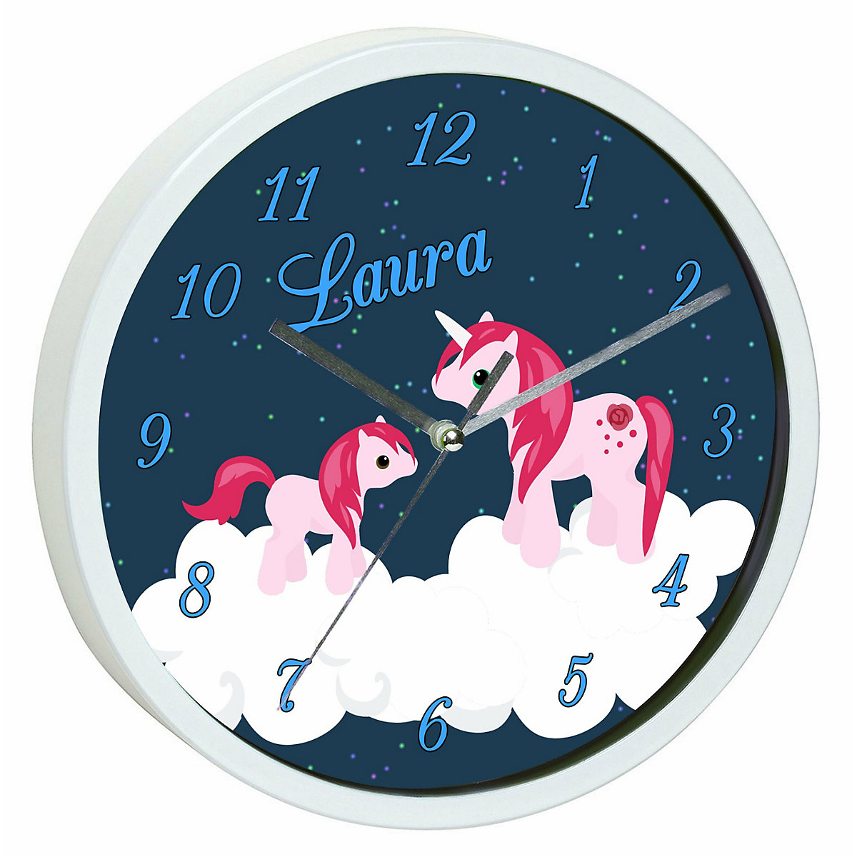 Kinder Wanduhr personalisiert mit Name Einhorn