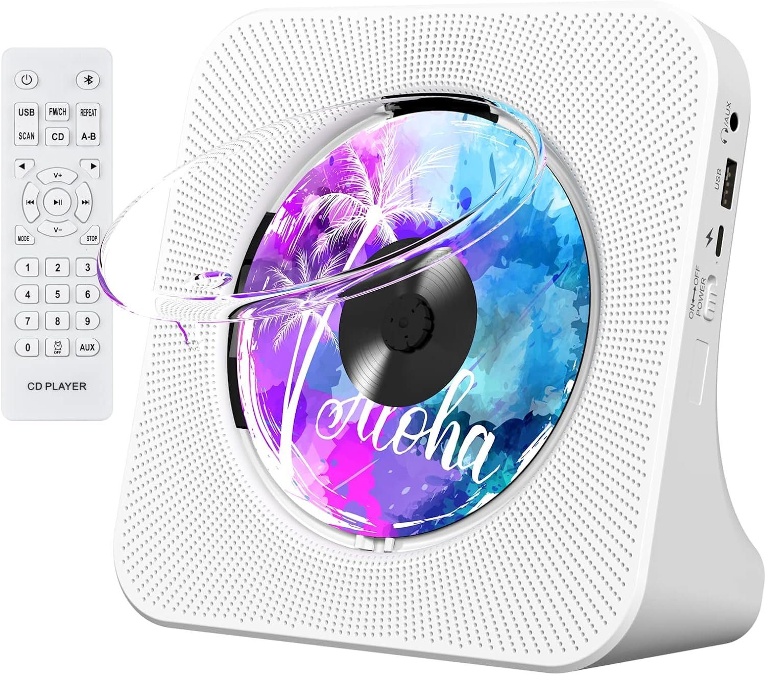 ASLENY Tragbarer CD-Player mit Bluetooth, Desktop für Zuhause CD-Player (FM-Radio-Boombox mit Fernbedienung, USB-Anschluss, LCD-Display)