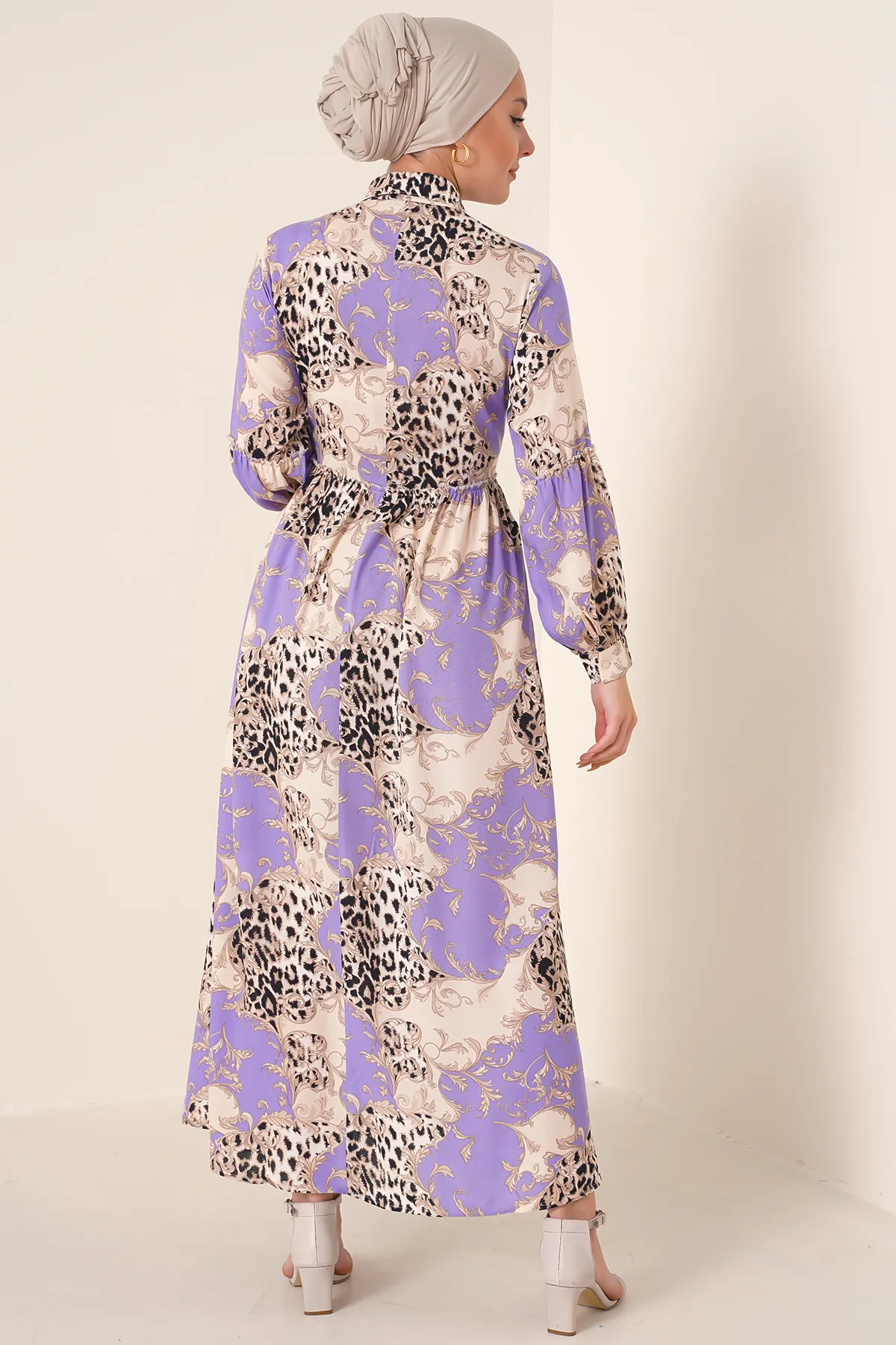 Bigdart  2295 Hijab-Kleid mit Hemdkragen – Flieder