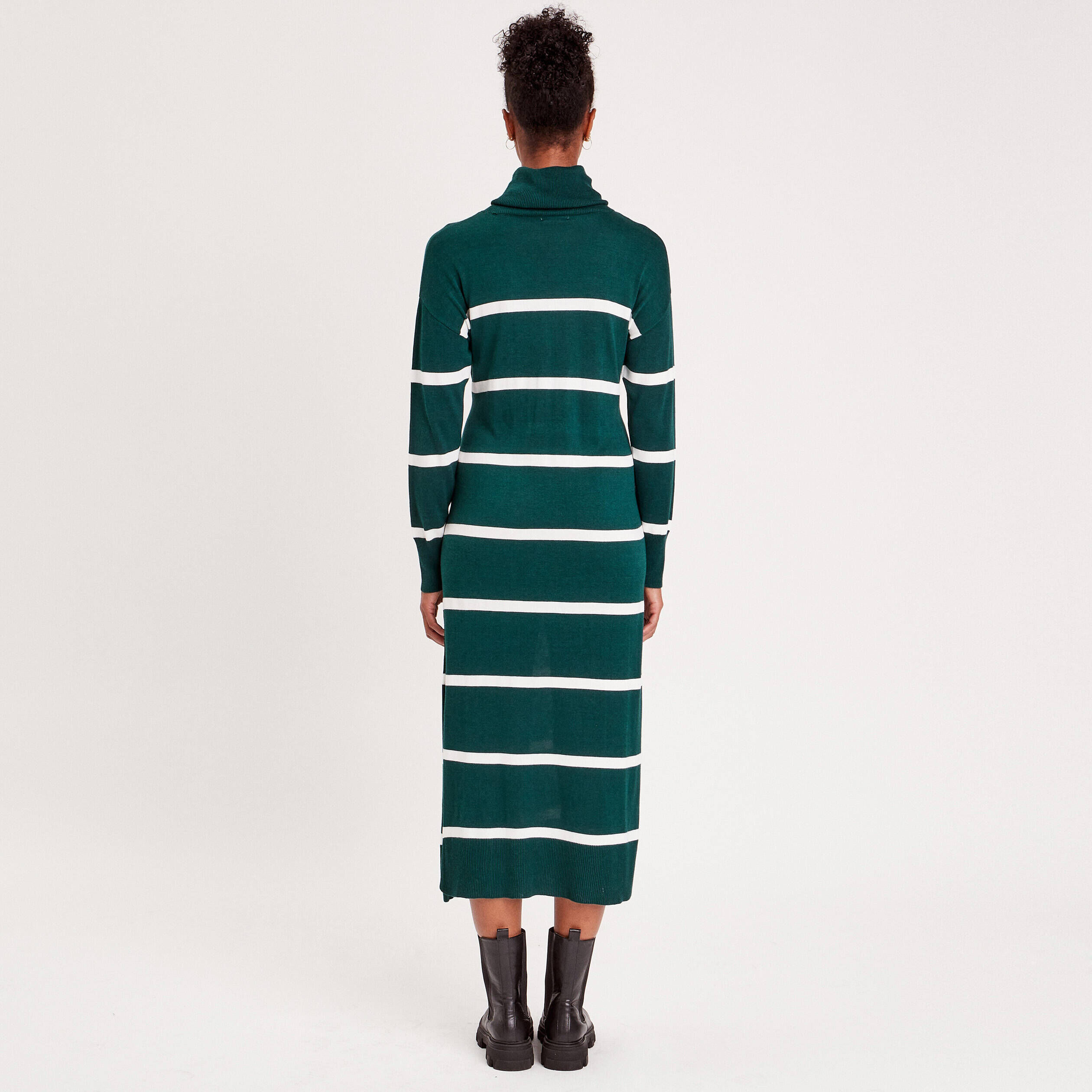 Robe pull longue col roulé vert foncé femme | Cache Cache