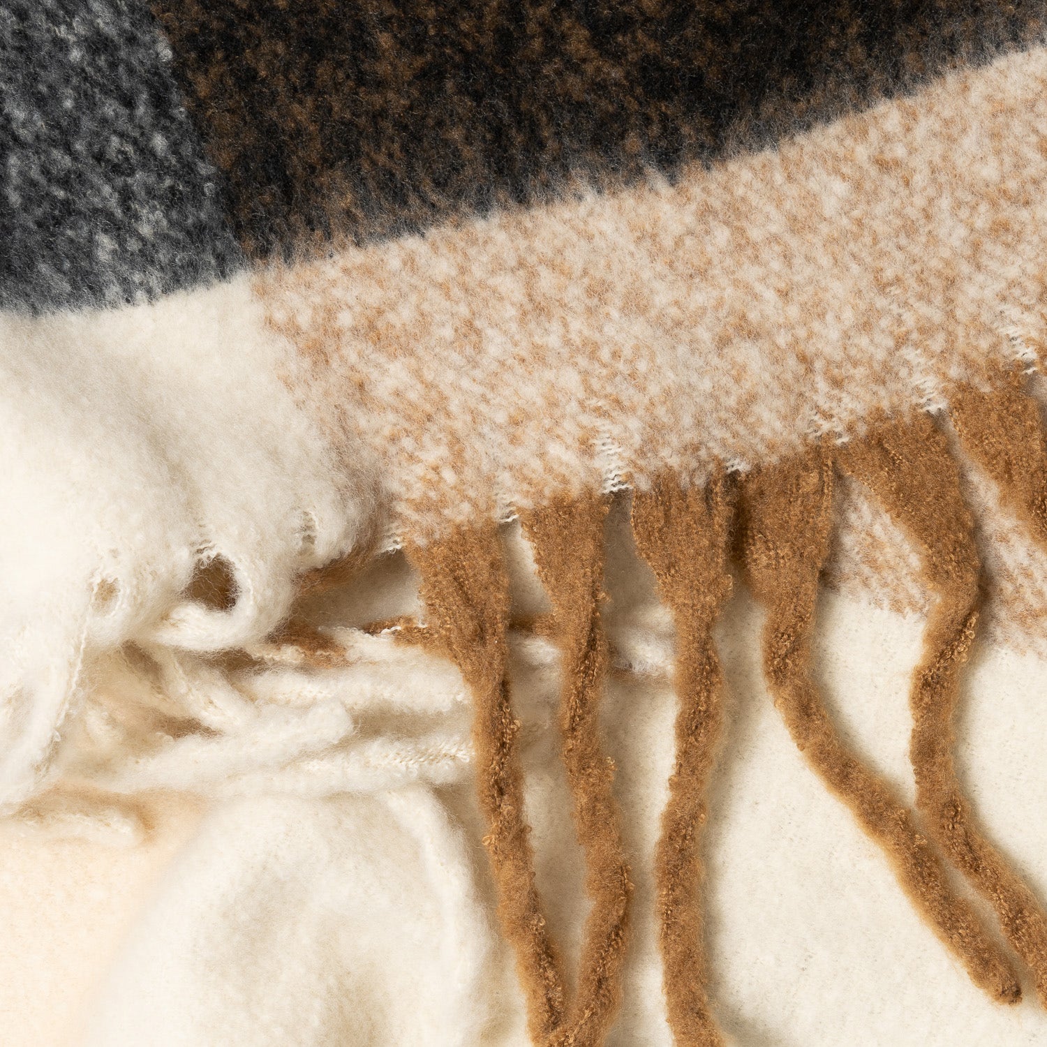 Echarpe TEXTO camel, écrue et noire maxi carreaux