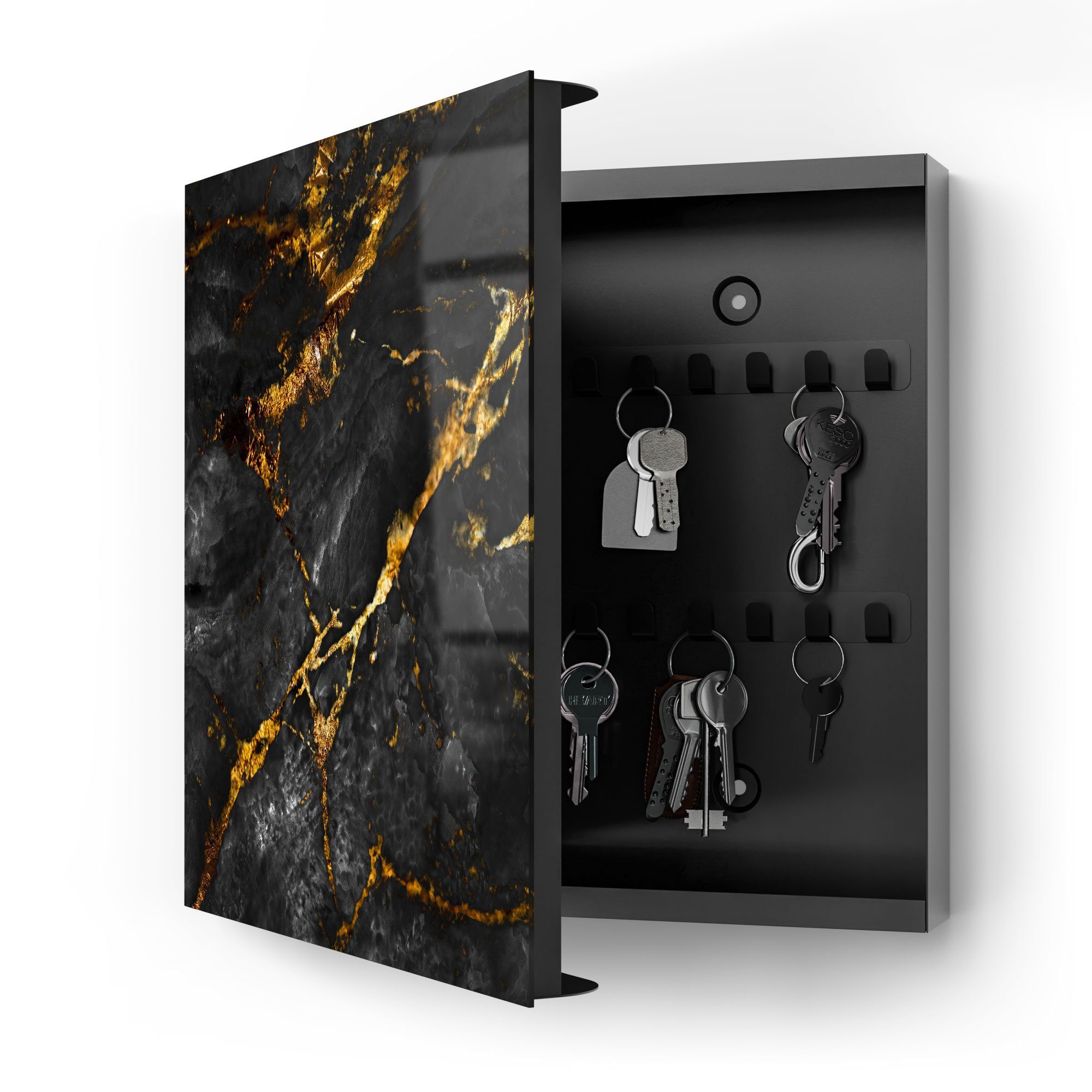 DEQORI Schlüsselkasten 'Veredelter Naturstein', Glas Schlüsselbox modern magnetisch beschreibbar