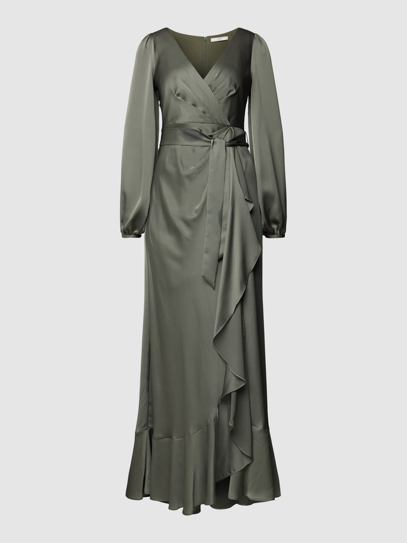 Abendkleid mit V-Ausschnitt in olivgrün