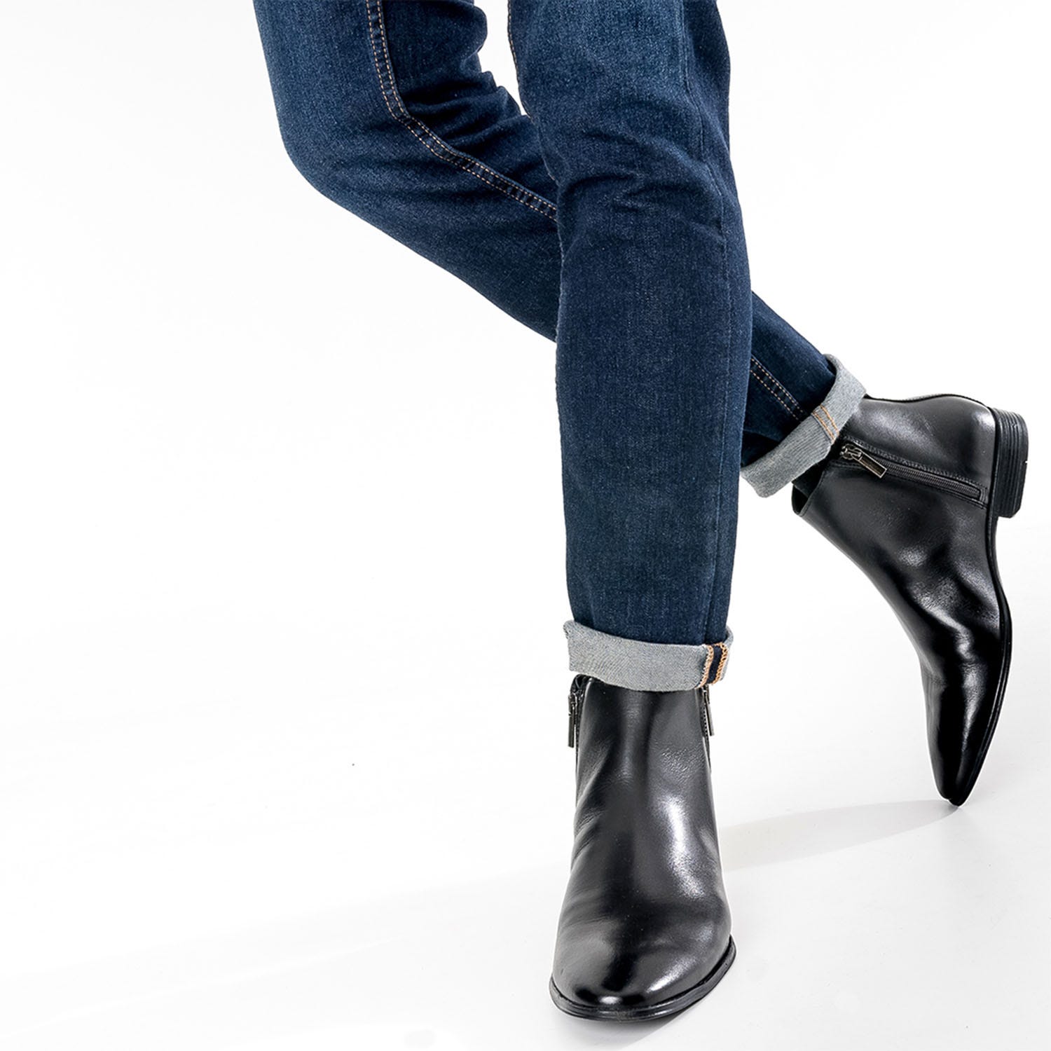 Boots noir en cuir à double zips