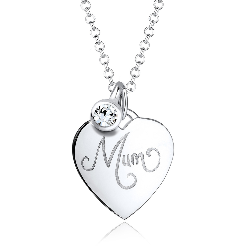 Elli Elli Collier Coeur Gravure Mum Cristaux Collier Femme - Plaqué Or Rose Argent (92 collier