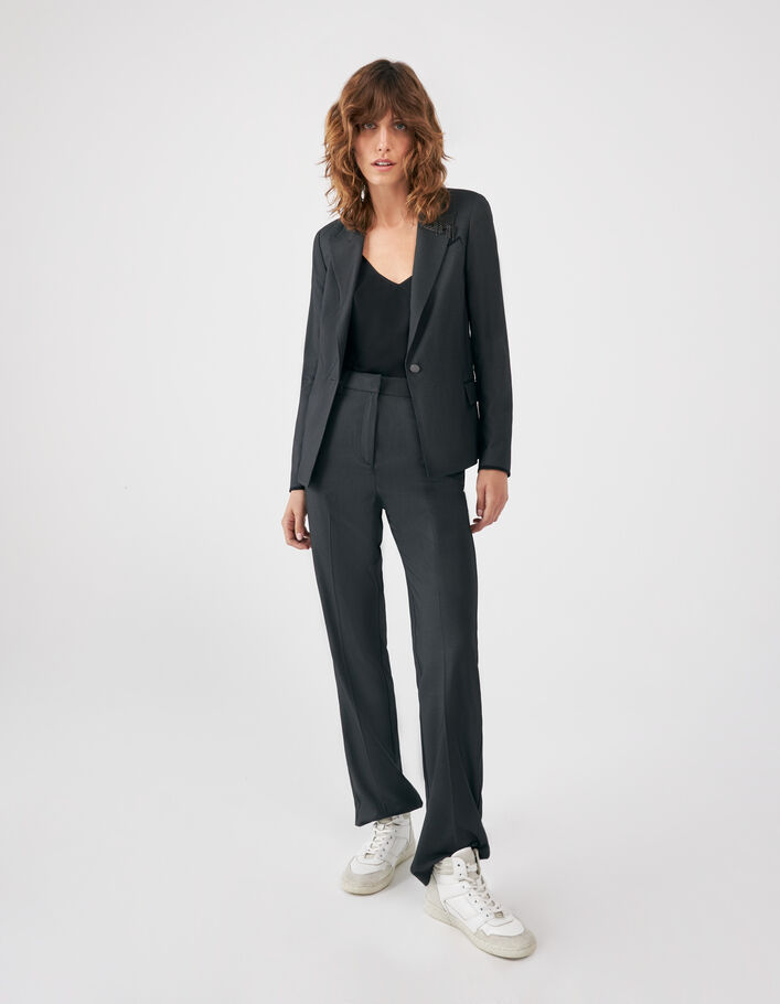 Veste de tailleur noire jacquard faux-uni Femme