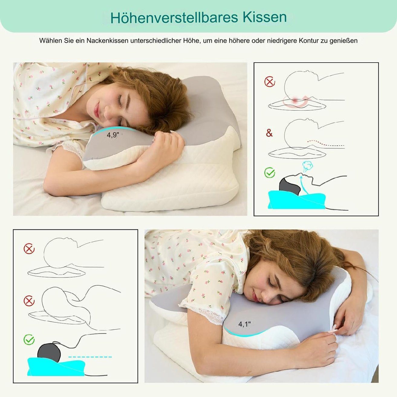 Nackenstützkissen Nackenkissen zur Linderung von Nacken- und Schulterschmerzen, HOHEA H, verstellbares Memory-Schaum-Kissen zum Schlafen