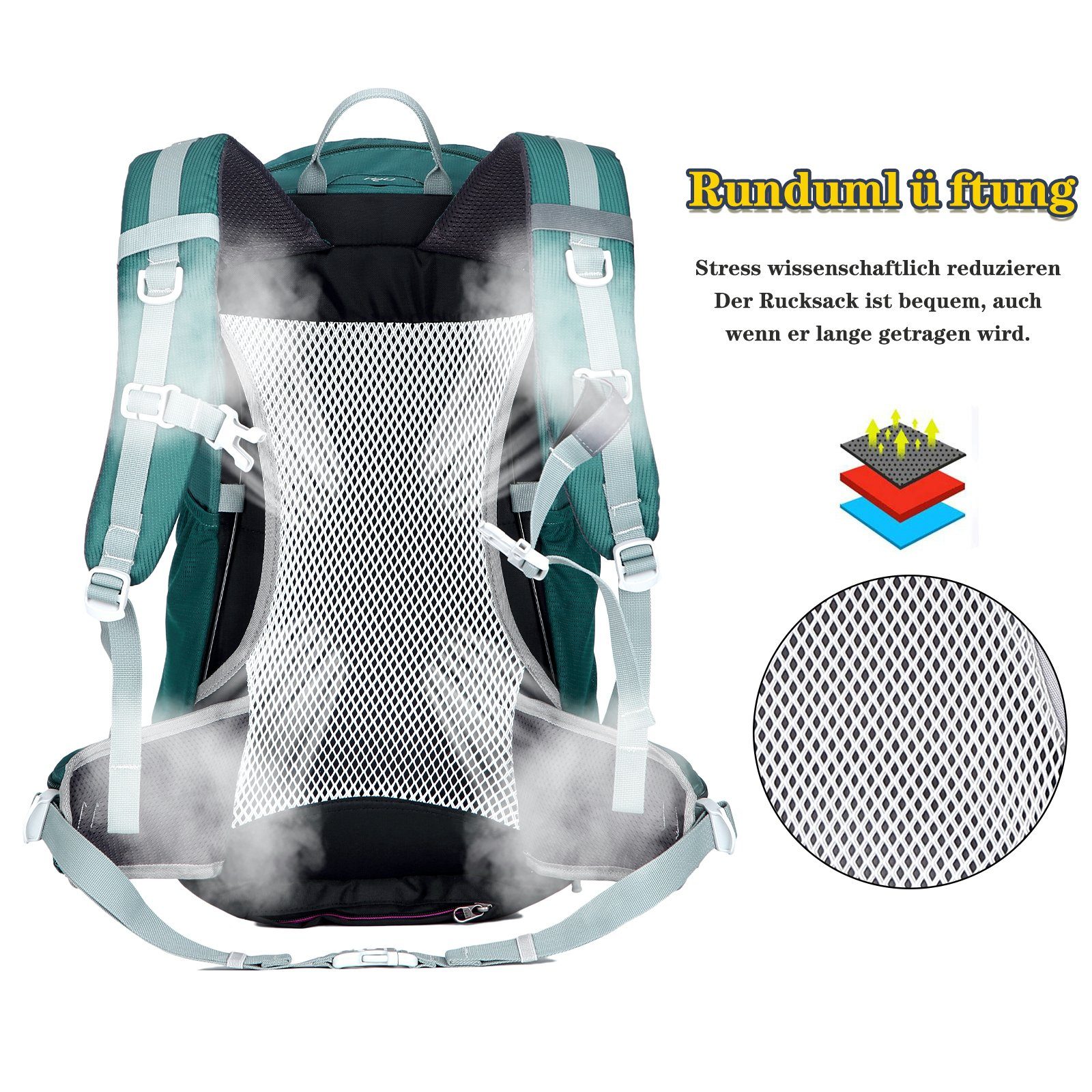 TAN.TOMI Kletterrucksack 30L Großer Wanderrucksack mit Rückenbelüftung, wasserabweisend (Ausgestattet mit 1-Rucksack und 1-Regenabdeckung), mit Regenschutz für Outdoor Reisen Camping Trekking